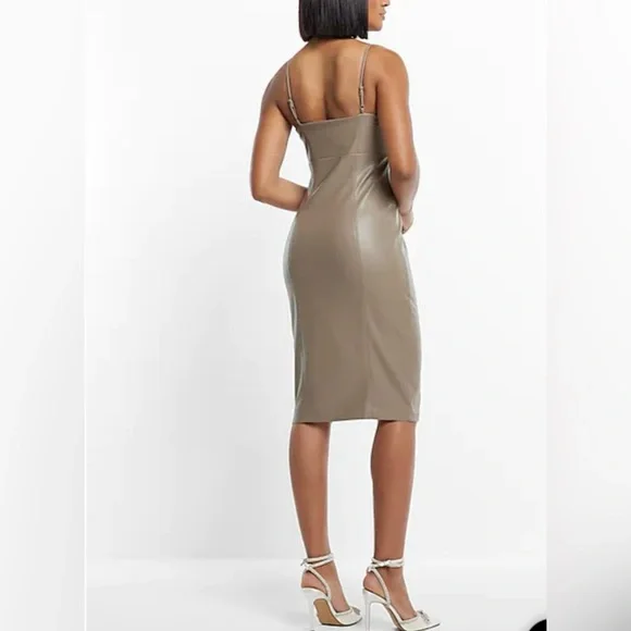 Express Body Contour Faux Leather Cami Midi Dress - Picture 2 of 11